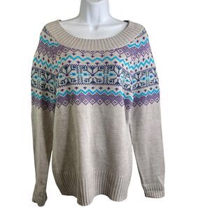 Vintage 1980’s Ocean Pacific OP Women's Gray Fair Isle Crewneck Sweater Size XL
